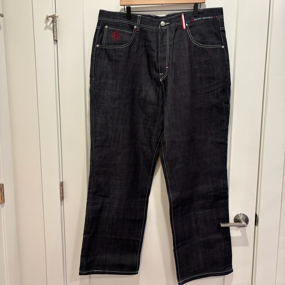 Eight 732 Stream Club Mens Dark Wash Contrast Stitch Denim Jeans 42x34